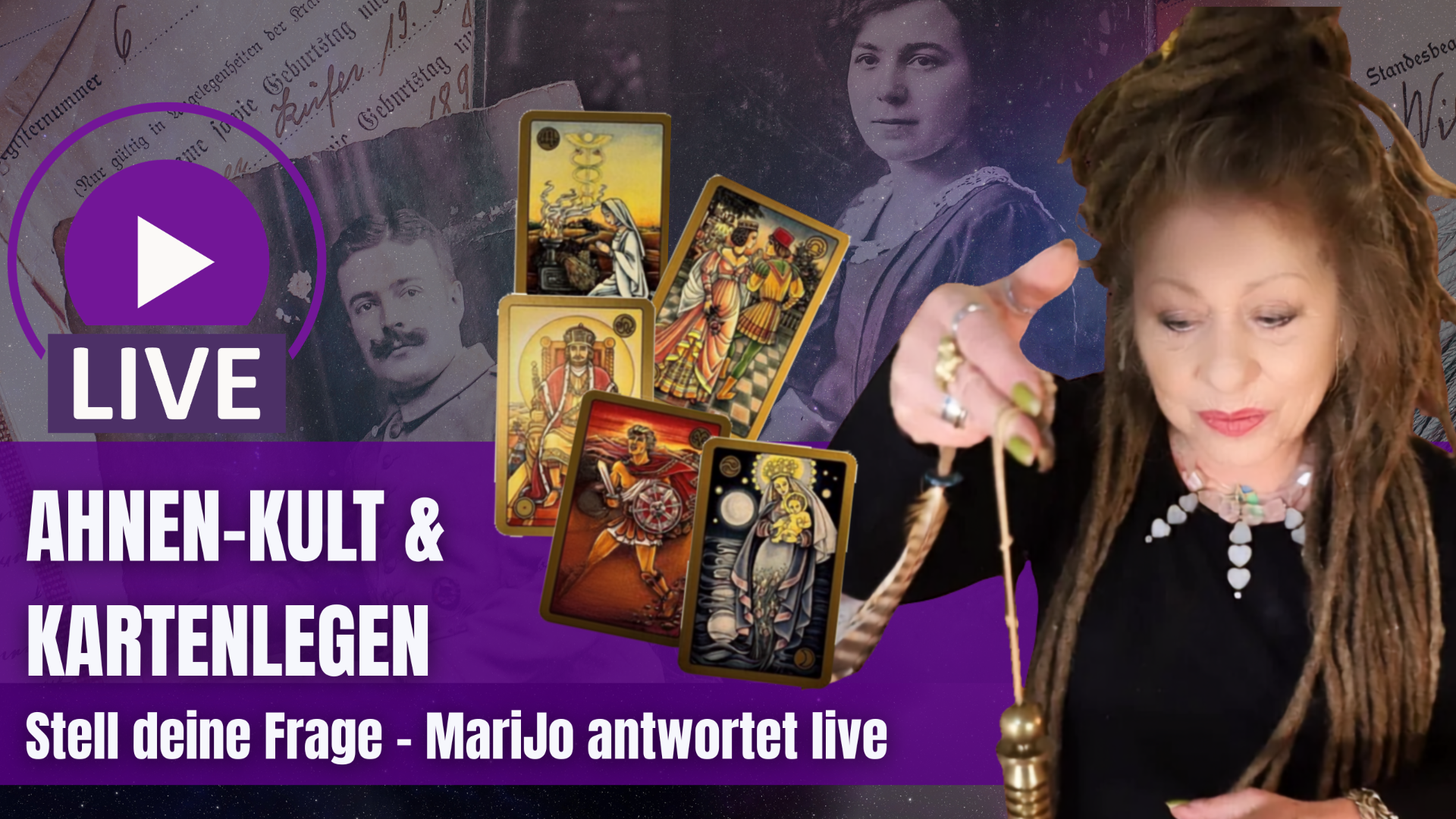 MariJo Ahnenkult Symbolon Kartenlegen jetzt Antwort erhalten auf deine Frage im liveStream auf Youtube @kartenrat finde den Spendenbutton auf der Page von Kartenrat.com 