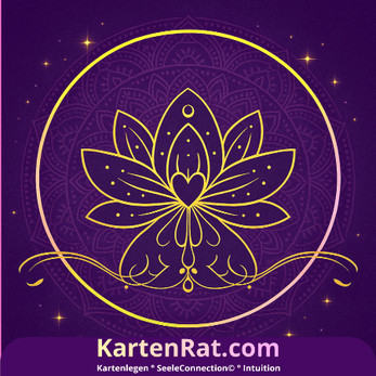 Lila Mandala mit goldener Lotusblüte, Kerzenlicht-Glanzpunkten und „KartenRat.com“-Logo im unteren Bereich. Hotline Kartenlegen spirituelle Beratung